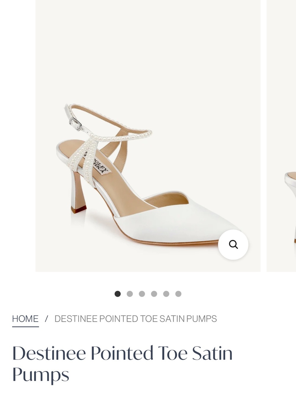 Badgley Mischka White Satin Pointed-Toe Pumps with Pearl-Strap